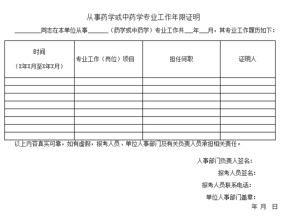 2017年執(zhí)業(yè)藥師報名工作證明填寫及模板下載