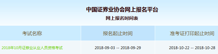 2018年10月證券從業(yè)資格考試準考證打印時間