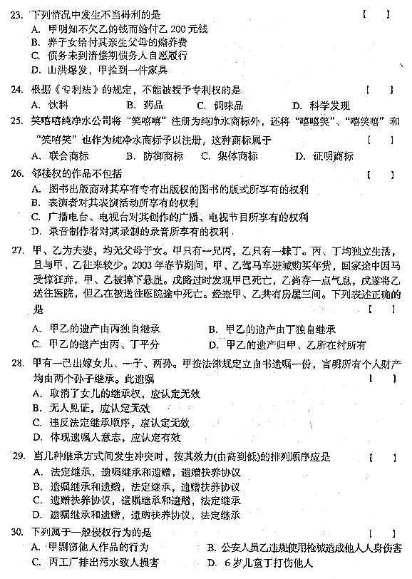 2004年全國成人高考專升本民法真題及答案