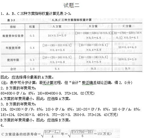 2012造價工程師考試案例分析真題及答案(完整版)