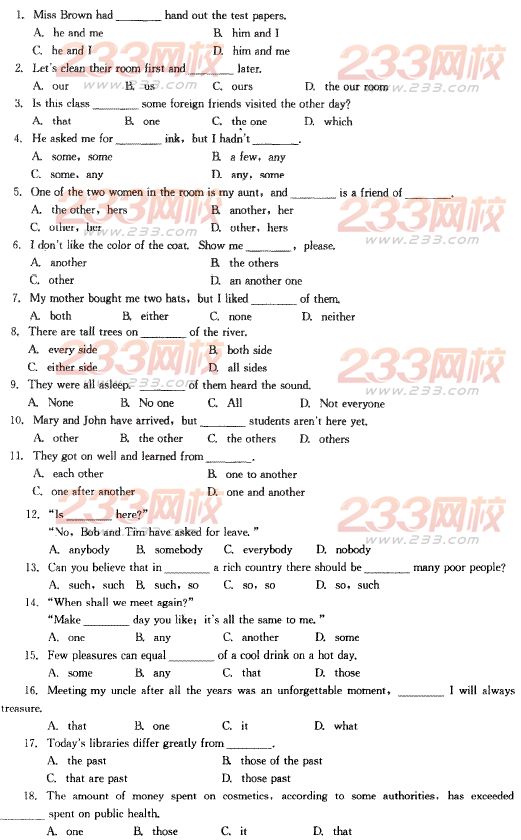 2014年成人學(xué)位英語(yǔ)語(yǔ)法強(qiáng)化練習(xí)004