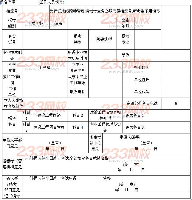 2014年度一級建造師執(zhí)業(yè)資格考試報名表