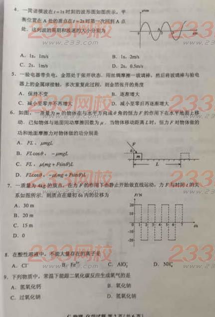 2015年成人高考高起點理化綜合考試試題（完整版）