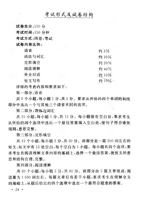 2015年成人高考專升本《英語》考試大綱