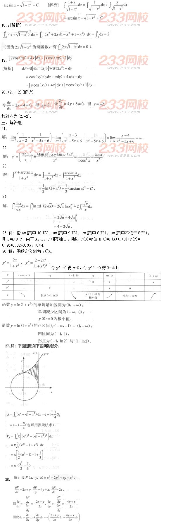 2016年成人高考專升本高等數(shù)學(xué)二預(yù)測(cè)試題及答案三