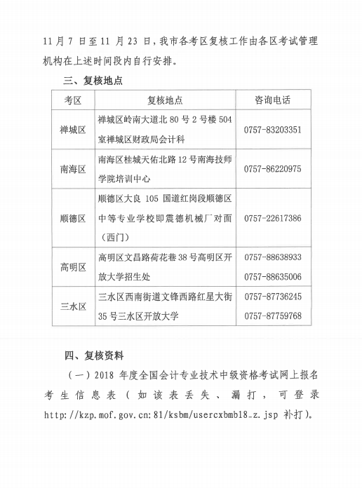 佛山考區(qū)2018年度會(huì)計(jì)中級(jí)資格考后資格復(fù)核通知