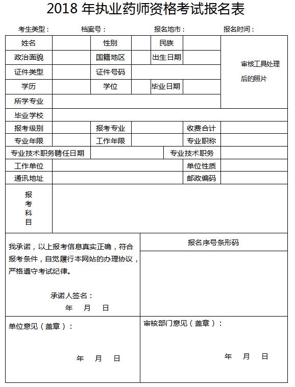 執(zhí)業(yè)藥師考試報名表樣本