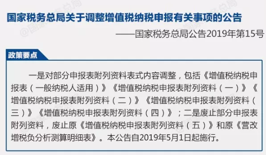 2019年5月1日開始實施的稅收政策