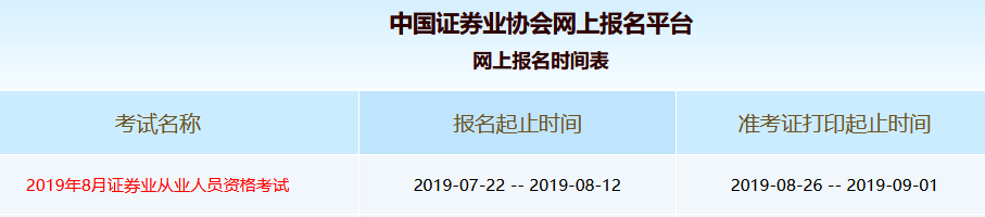 2019年8月證券從業(yè)人員資格考試報名入口(7.22-8.12)