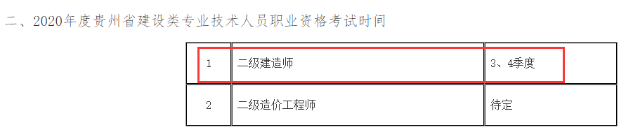 2020貴州二級(jí)建造師考試時(shí)間