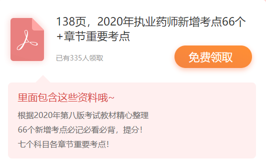 138頁，2020年執(zhí)業(yè)藥師新增考點66個+各章節(jié)重要考點